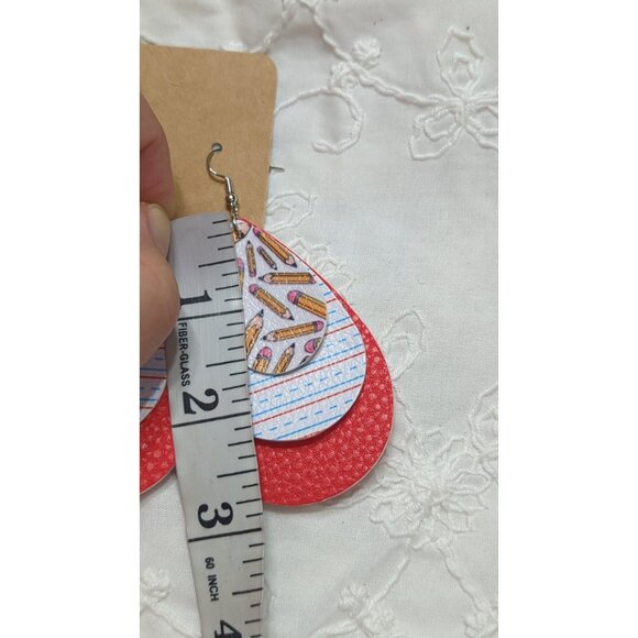 Dangle Teardrop Vinyl Teachers Earrings Pencil Notebook Lightweight - Picture 4 of 5